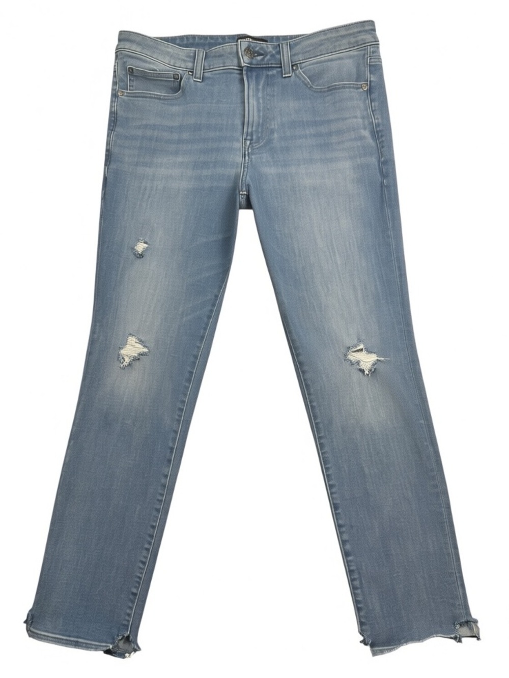 Express 30x32 Skinny 4-Way Hyper Stretch Light Blue Distressed Straight Leg Jean